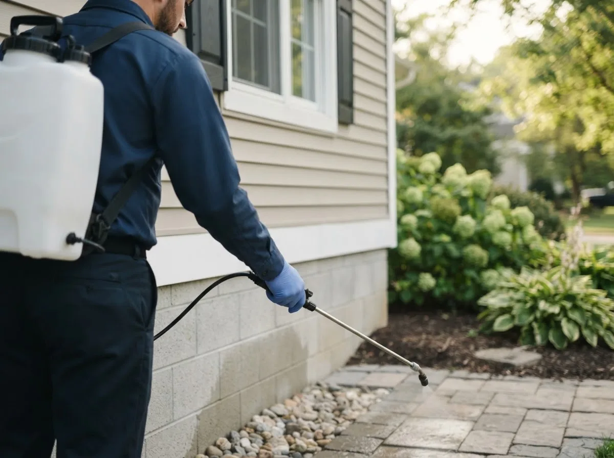 Pest control technician inspecting a home in Cadogan, PA